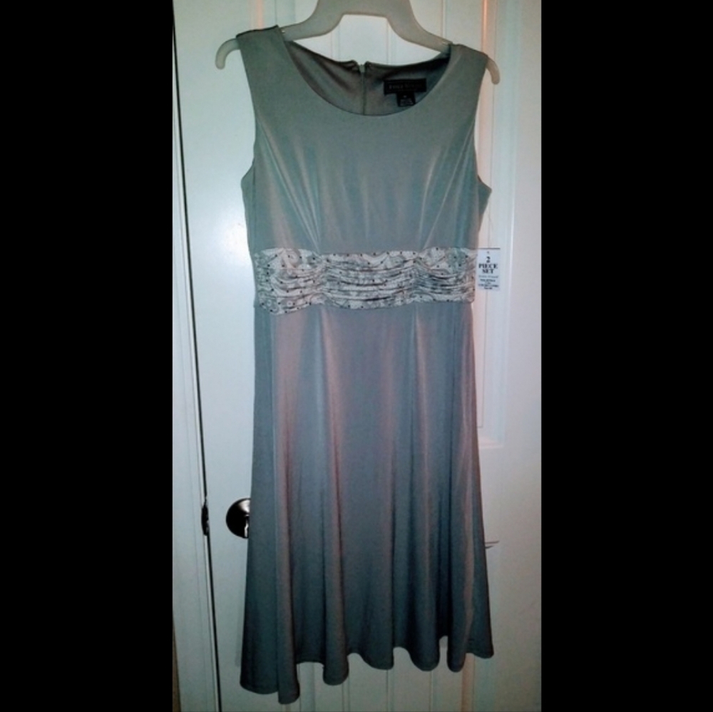 NEW $109 JESSICA HOWARD Set: Gray Sleeveless Dress with Jacket Lady's 8 Petite